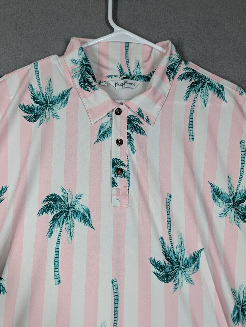 Kenny Flowers Mens 3XL Pink White Green Palm Tree Striped Golf Polo Shirt Resort